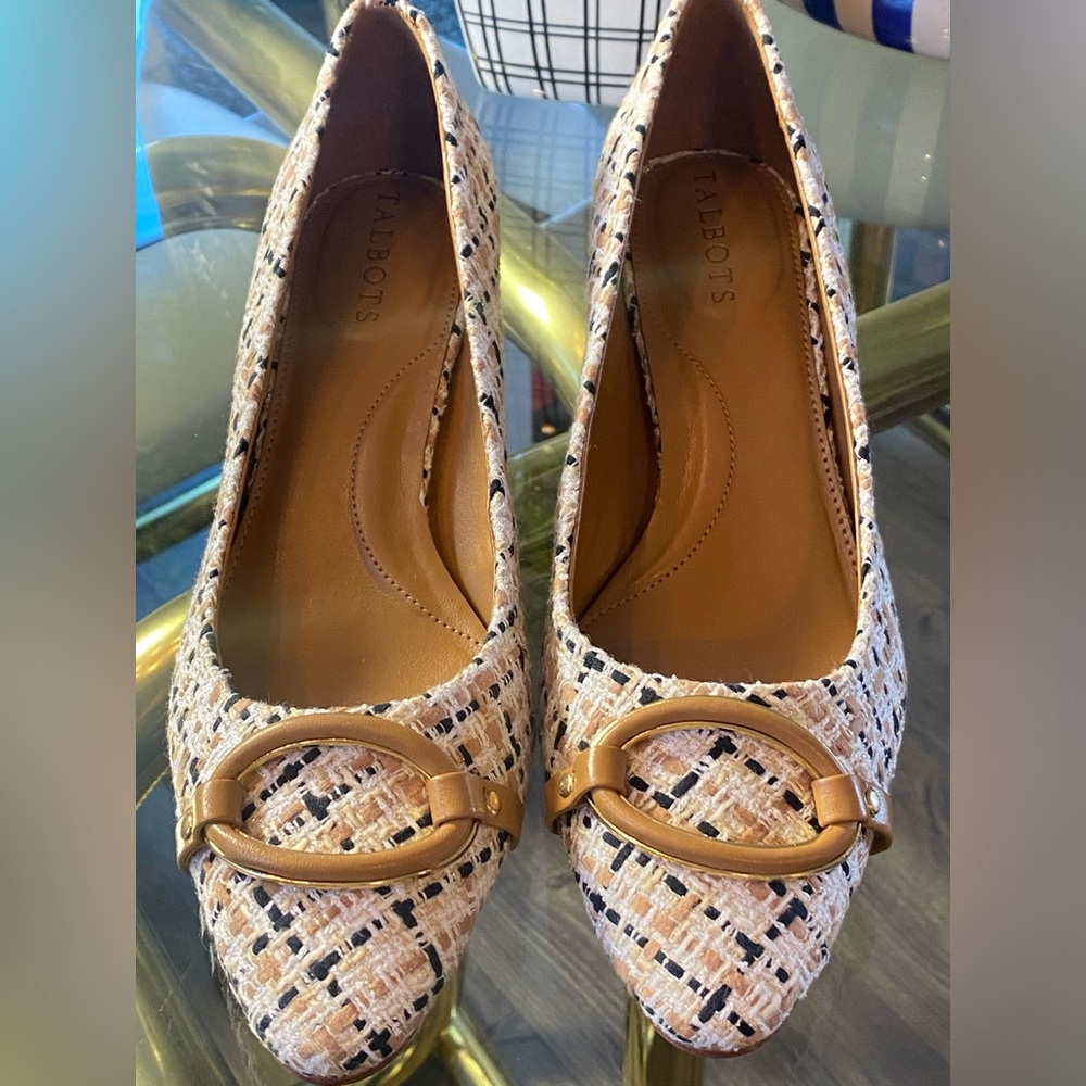 Talbots Tweed Kayla Block Heel Pumps with  Buckle - Picture 2 of 9